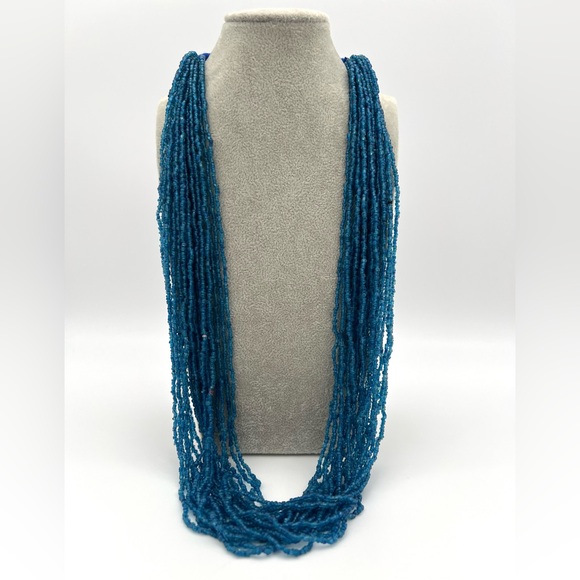 India Coin Blue Seed Bead Long Boho Multi Strand Necklace - Picture 1 of 5